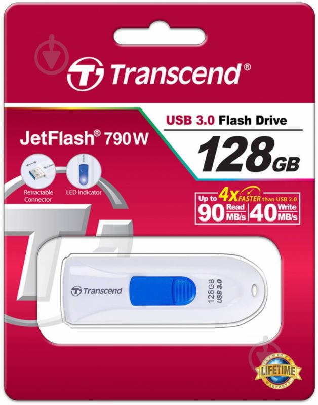 Флеш-память USB Transcend JetFlash 790 128 ГБ USB 3.0 white (TS128GJF790W) - фото 3