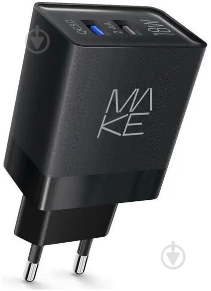 Зарядний пристрій Make 18W QC3.0+2.4A Black (MCW-322QBK) - фото 1