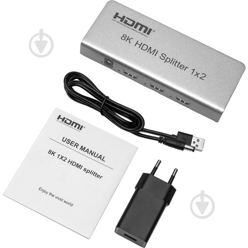 Сплиттер PowerPlant HDMI 8K 1x2 (HDSP8K-2) серебряный (CA914197) - фото 5