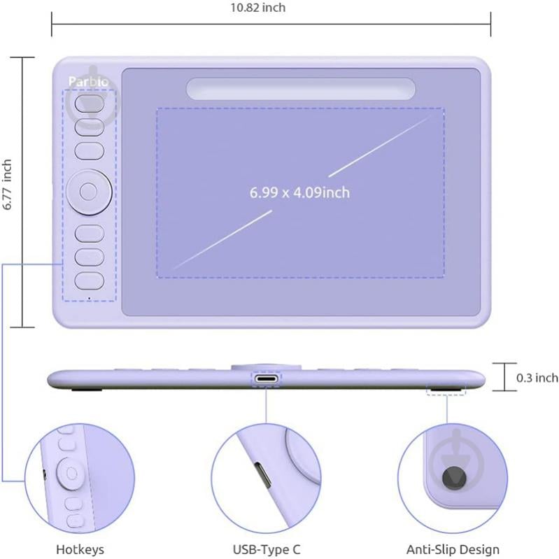 Планшет графический Parblo INTANGBOSP фиолетовый - фото 2