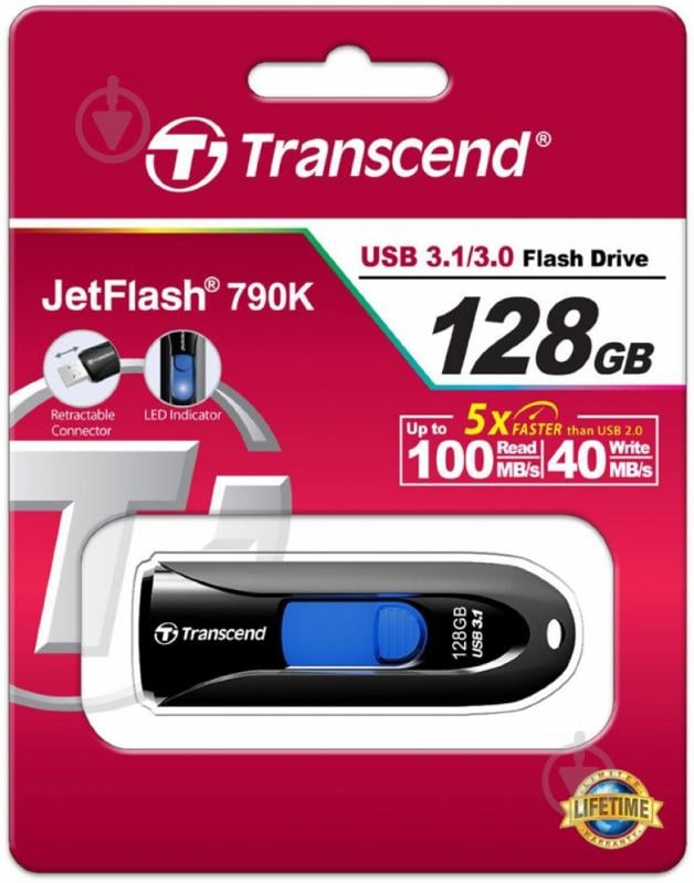 Флеш-память USB Transcend JetFlash 790 128 ГБ USB 3.0 black (TS128GJF790K) - фото 6