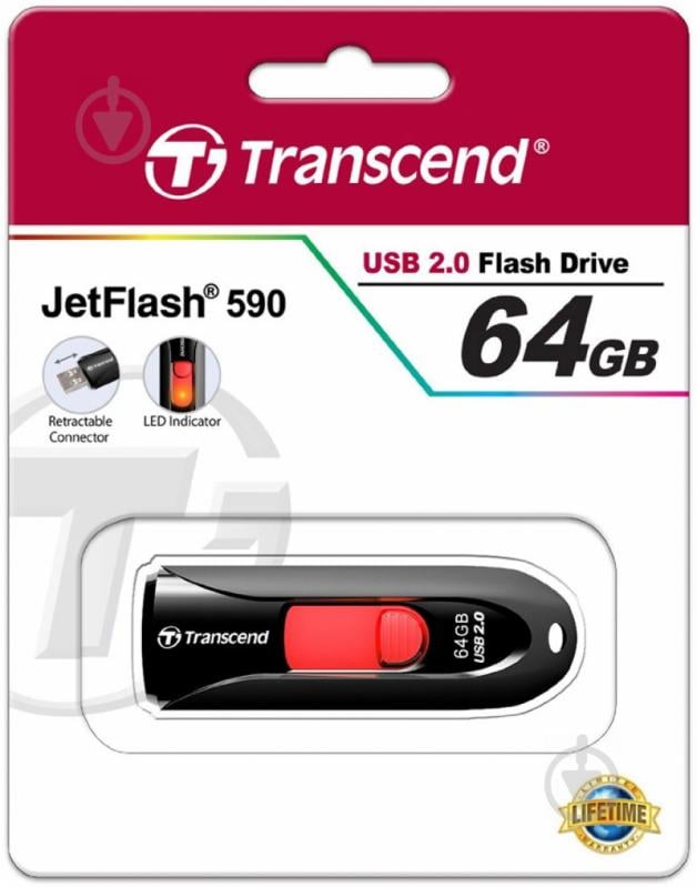 Флеш-пам'ять USB Transcend JetFlash 590 64 ГБ USB 2.0 (TS64GJF590K) - фото 4