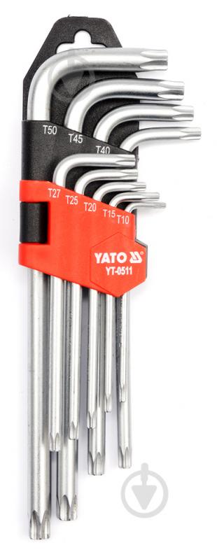 Набор ключей Torx YATO Cr-V Т10-Т50 короткие с отверстием 9 шт. YT-0511 - фото 1