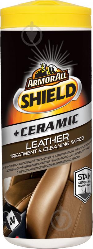 Серветки вологі для шкіри Armor All керамічний захист Shield + Ceramic Leather Treatment & Cleaning Wipes 24 шт. - фото 1