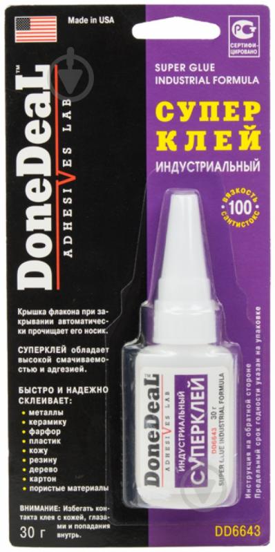 Суперклей DoneDeal Индустриальный прозрачный 30 г - фото 1