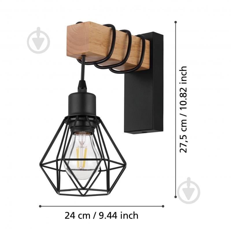 Бра Eglo Townshend 1x60 Вт E27 чорний/дерево 44078 - фото 3