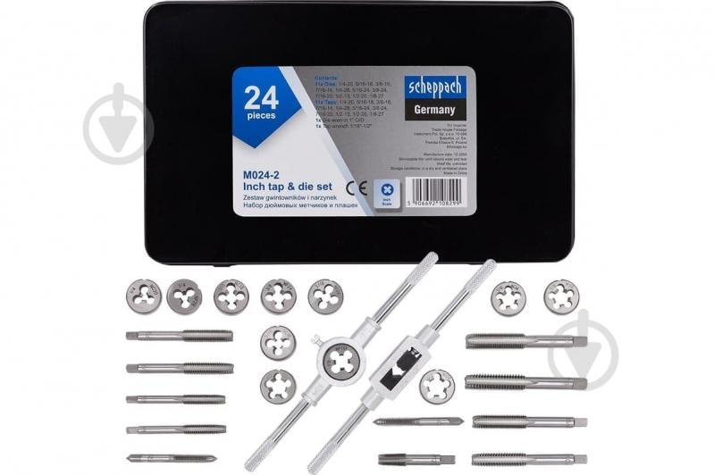 Набор метчиков и плашек дюймовый Scheppach 24 шт. SCH-M024-2 - фото 1