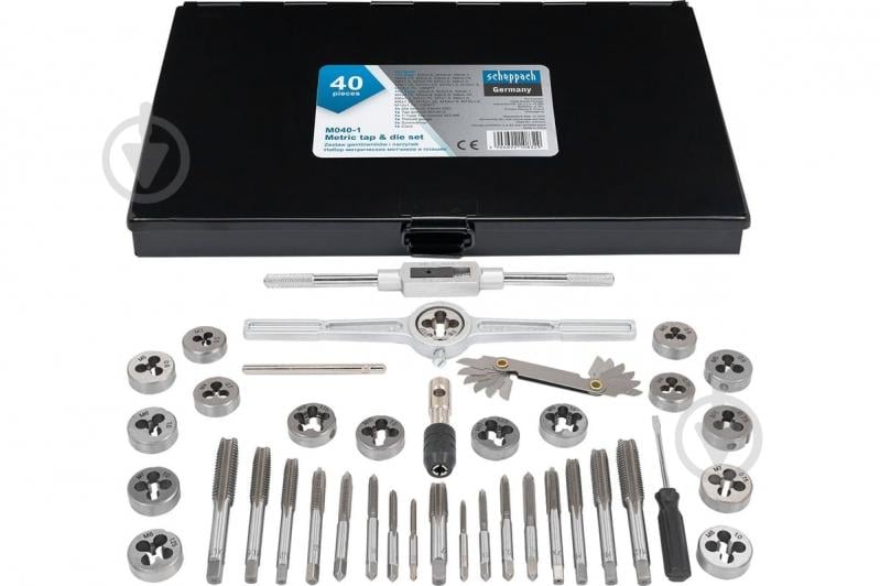Набор метчиков и плашек метрический, в металлическом кейсе Scheppach 40 шт. SCH-M040-1 - фото 1 Набор метчиков и плашек метрический, в металлическом кейсе Scheppach 40 шт. SCH-M040-1 - фото 1