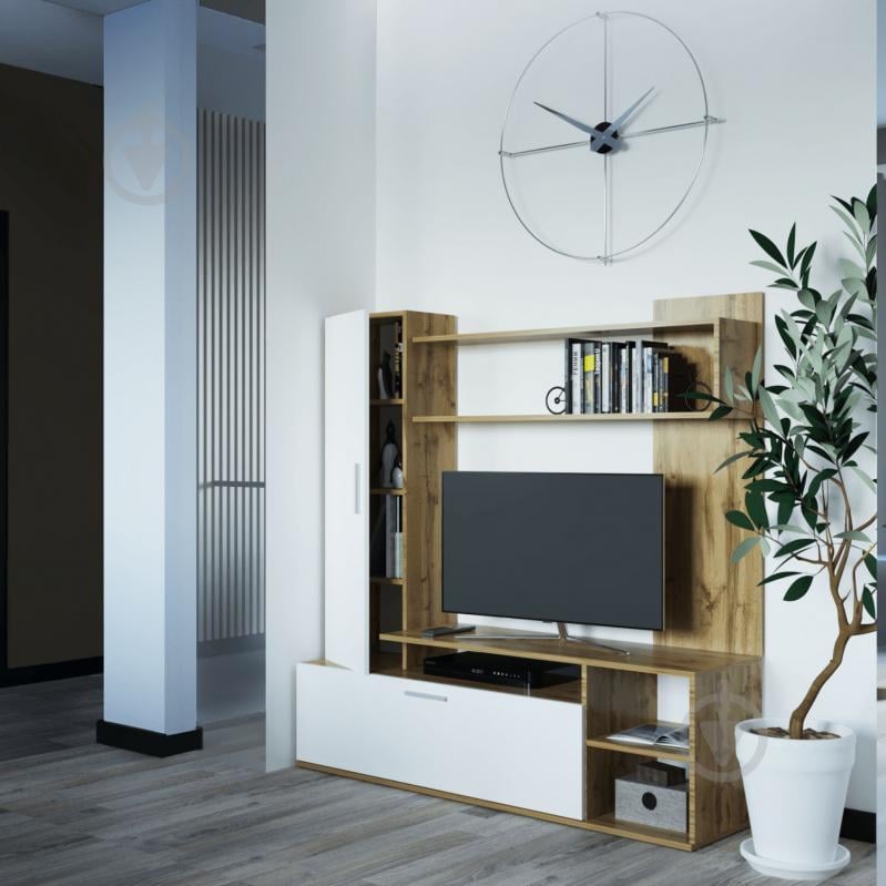 Стенка ТВ Кона 151х40х147 Doros белый/дуб эвок - фото 2 Стенка ТВ Кона 151х40х147 Doros белый/дуб эвок - фото 2