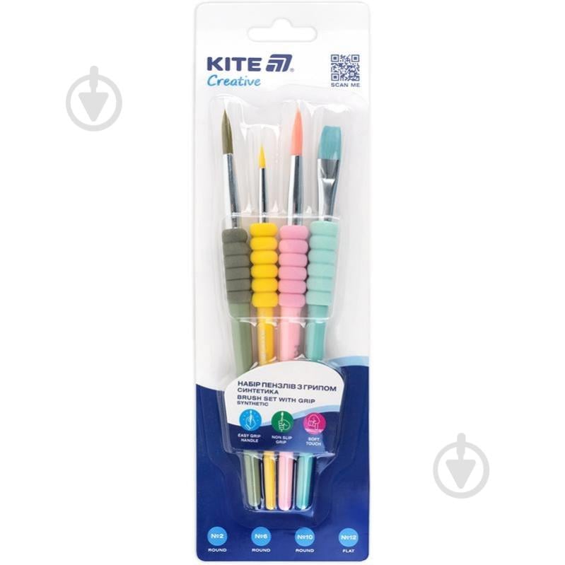 Набір пензлів з грипом синтетика 4 шт. 334-2 Creative KITE - фото 1 Набір пензлів з грипом синтетика 4 шт. 334-2 Creative KITE - фото 1