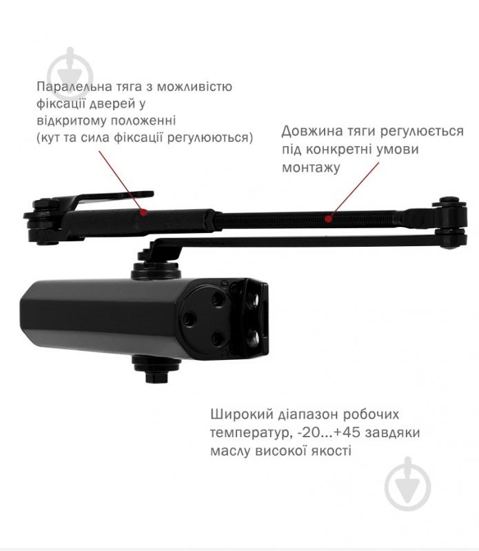 Доводчик дверной RYOBI DS-2055P BC PRL_HO параллельная тяга с фиксацией черный 80 кг - фото 2