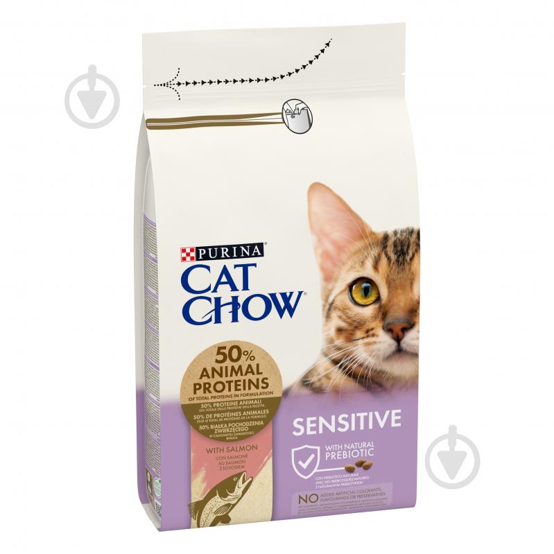 Корм сухий для дорослих кішок із чутливою шкірою та травленням Cat Chow Sensitive з лососем 1,5 кг - фото 2