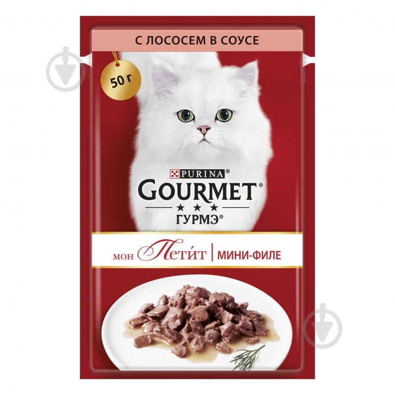 Корм вологий для дорослих котів усіх порід Gourmet Mon Petit з лососем 50 г - фото 1