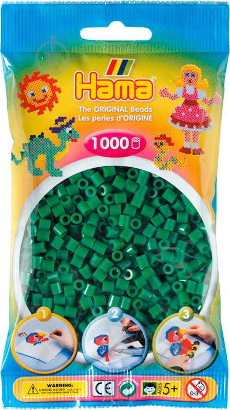 Бусины для термомозаикы Hama 1000 шт. зеленые Midi 207-10 - фото 1