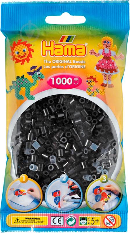 Бусины для термомозаикы Hama 1000 шт. черные Midi 207-18 - фото 1