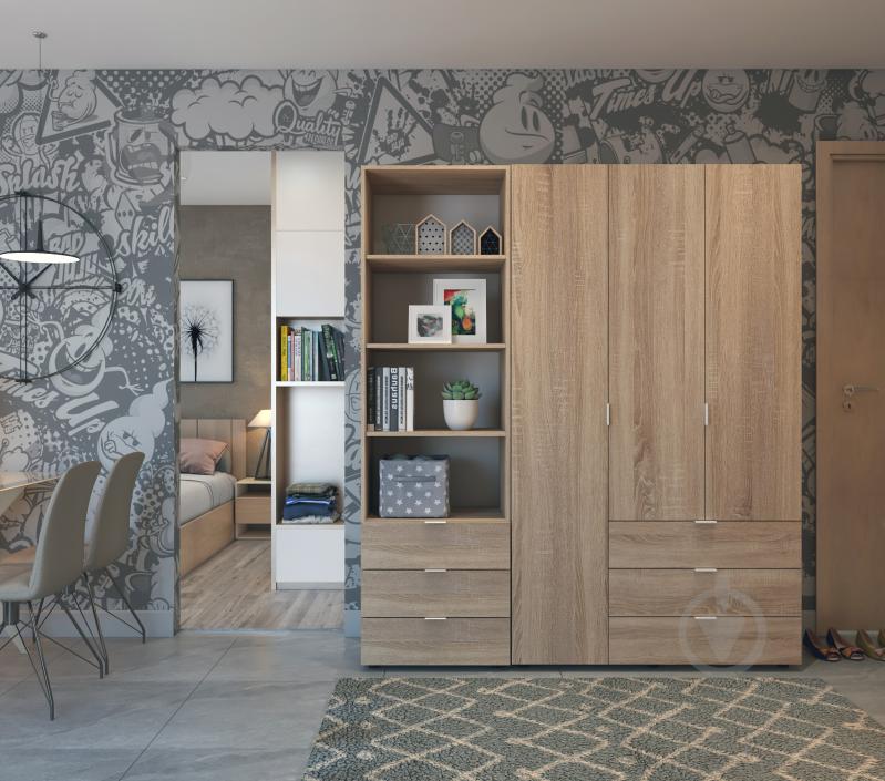 Пенал підлоговий Doros Гелар 3Ш 2034х600х495 мм дуб сонома / дуб сонома - фото 3