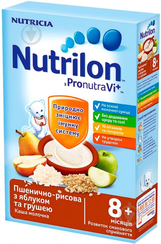 Каша молочна Nutrilon від 8 місяців пшенично-рисова з яблуком і грушею 225 г - фото 1