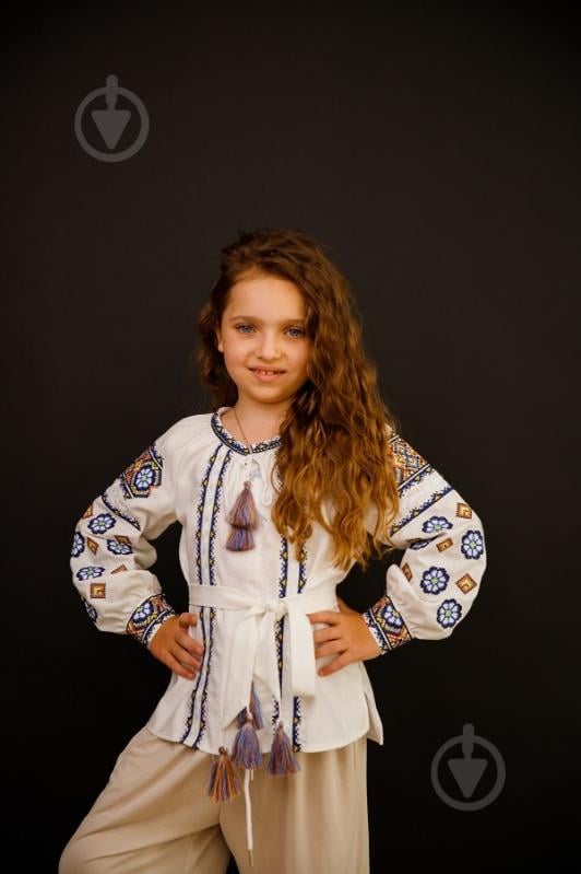 Вишиванка для дівчаток Galychanka Олеся р.140 білий із синім Gb-0267 - фото 1 Вишиванка для дівчаток Galychanka Олеся р.140 білий із синім Gb-0267 - фото 1