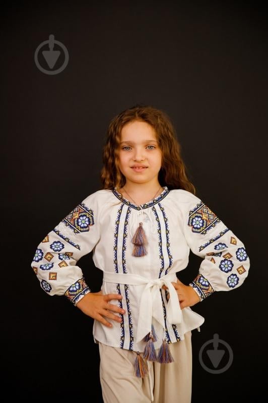 Вишиванка для дівчаток Galychanka Олеся р.140 білий із синім Gb-0267 - фото 2 Вишиванка для дівчаток Galychanka Олеся р.140 білий із синім Gb-0267 - фото 2