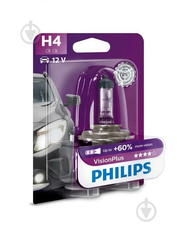 Автолампа галогенная Philips VisionPlus (12342VPB1) H4 55 Вт 1 шт.(39934930) - фото 2 Автолампа галогенная Philips VisionPlus (12342VPB1) H4 55 Вт 1 шт.(39934930) - фото 2