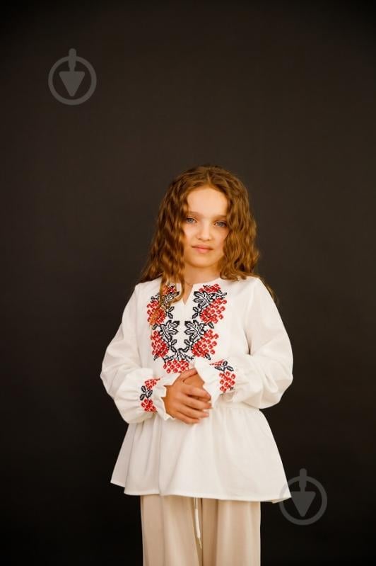 Вишиванка для дівчаток Galychanka Калинка р.128 білий із червоним Gb-0321 - фото 1 Вишиванка для дівчаток Galychanka Калинка р.128 білий із червоним Gb-0321 - фото 1