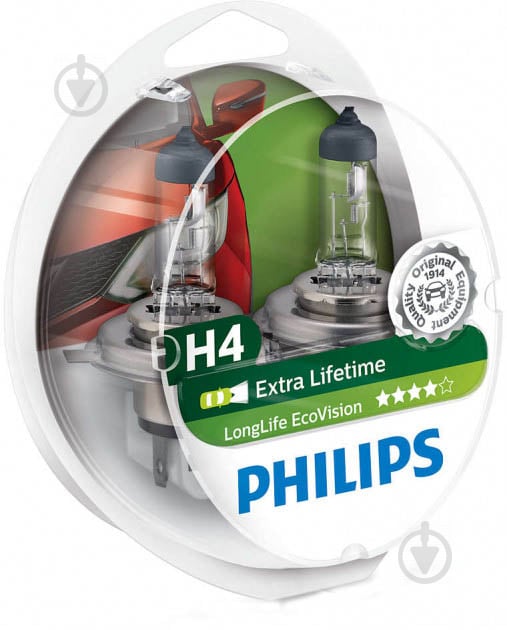 Автолампа галогенная Philips LongLife EcoVision H4 60 Вт 2 шт.(12342LLECOS2) - фото 2