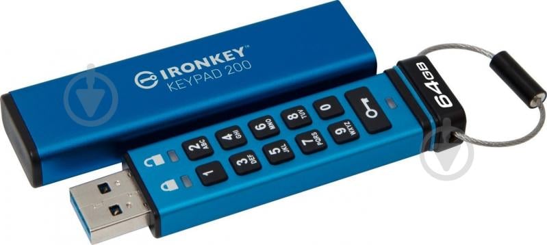 Флеш-память USB Kingston IronKey Keypad 200 64 ГБ USB 3.2 blue (IKKP200/64GB) - фото 1