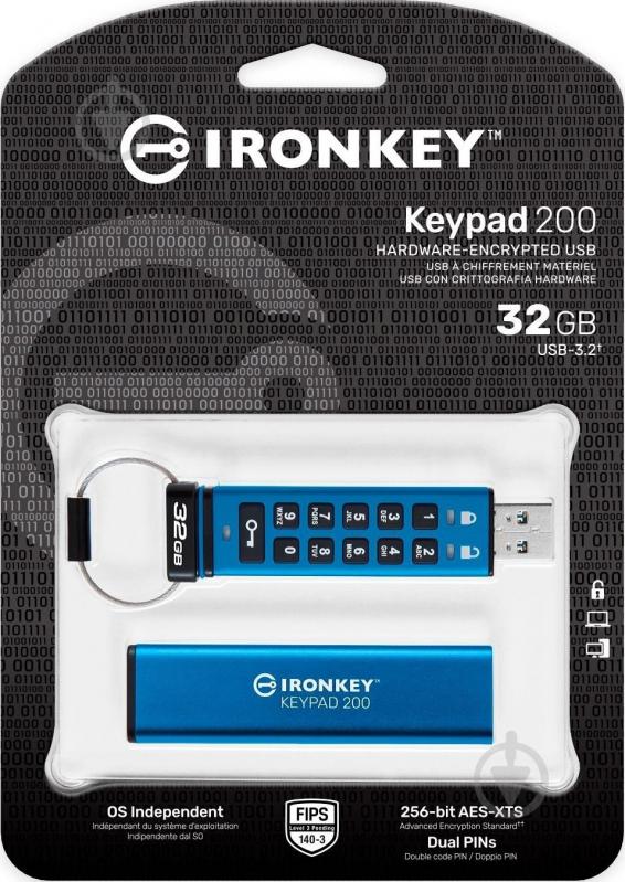Флешпам'ять USB Kingston IronKey Keypad 200 32 ГБ USB 3.2 blue (IKKP200/32GB) - фото 6