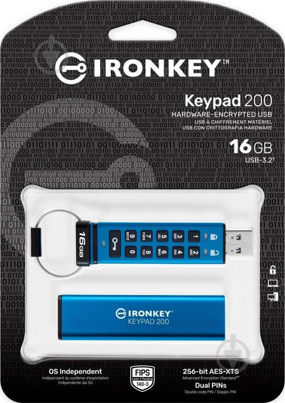 Флешпам'ять USB Kingston IronKey Keypad 200 16 ГБ USB 3.2 blue (IKKP200/16GB) - фото 6