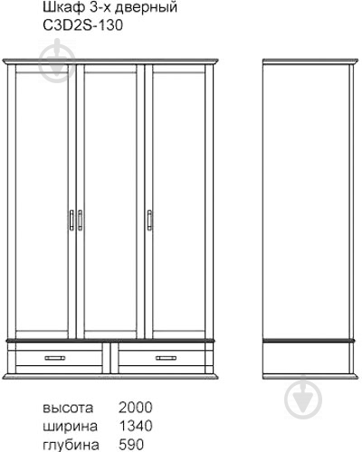 Шафа для одягу Aqua Rodos Skipper SkC3D2S-134 3-дверна дуб небраска - фото 3