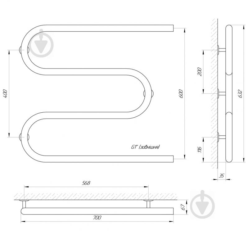 Полотенцесушитель Evro-Termo МОНО 32 РС3 700 х 600 - фото 5