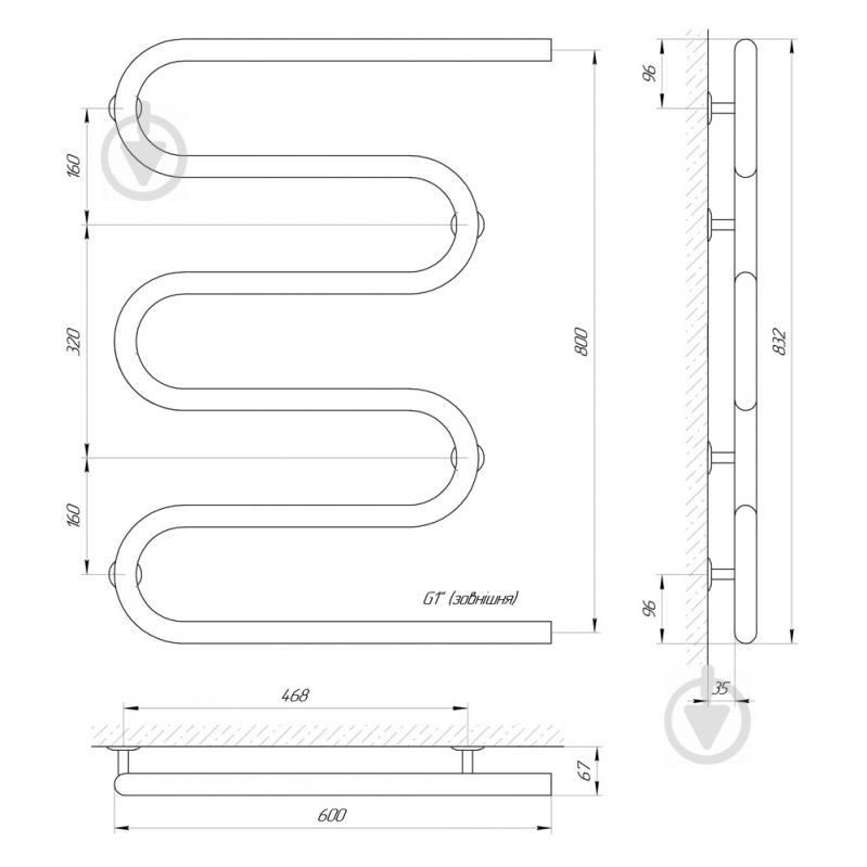 Полотенцесушитель Evro-Termo МОНО 32 РС5 600 х 800 - фото 4