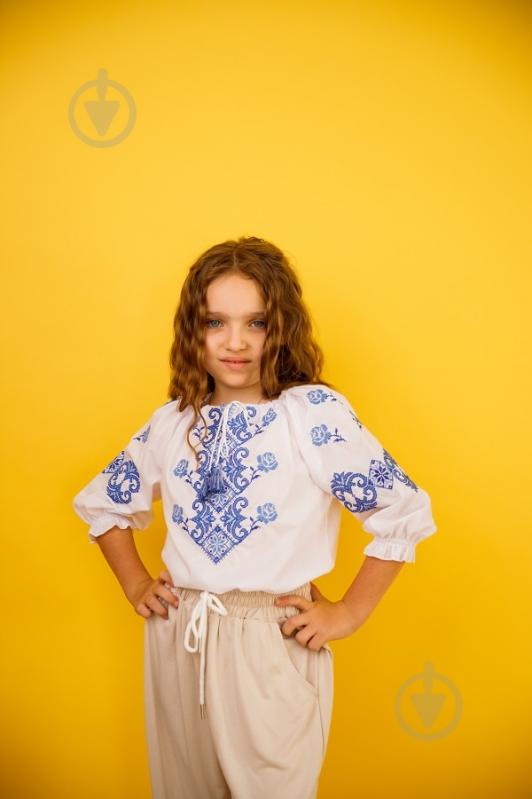 Вышиванка для девочек Galychanka Маричка р.140 белый с синим Gb-103 - фото 2 Вышиванка для девочек Galychanka Маричка р.140 белый с синим Gb-103 - фото 2