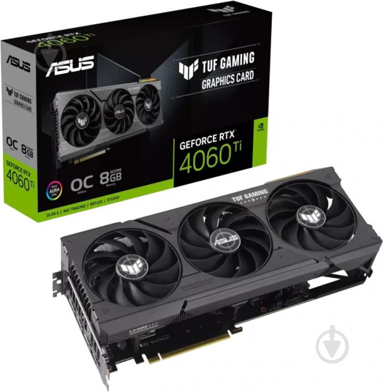 Видеокарта Asus NVIDIA GeForce RTX 4060 Ti TUF Gaming OC 8GB GDDR6 128bit (TUF-RTX4060TI-O8G-GAMING) - фото 1