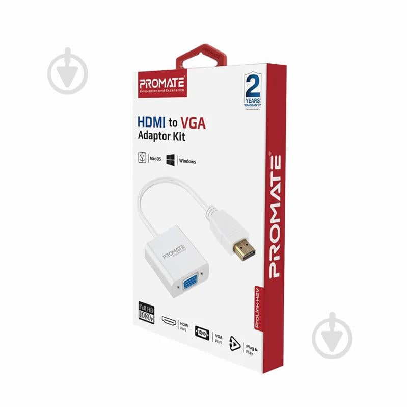 Перехідник Promate ProLink-H2V HDMI-VGA 0,2 м білий (prolink-h2v.white) - фото 7