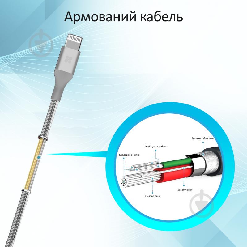 Кабель Promate Cable-LTF Lightning - USB 1,2 м серый (cable-ltf.silver) - фото 7