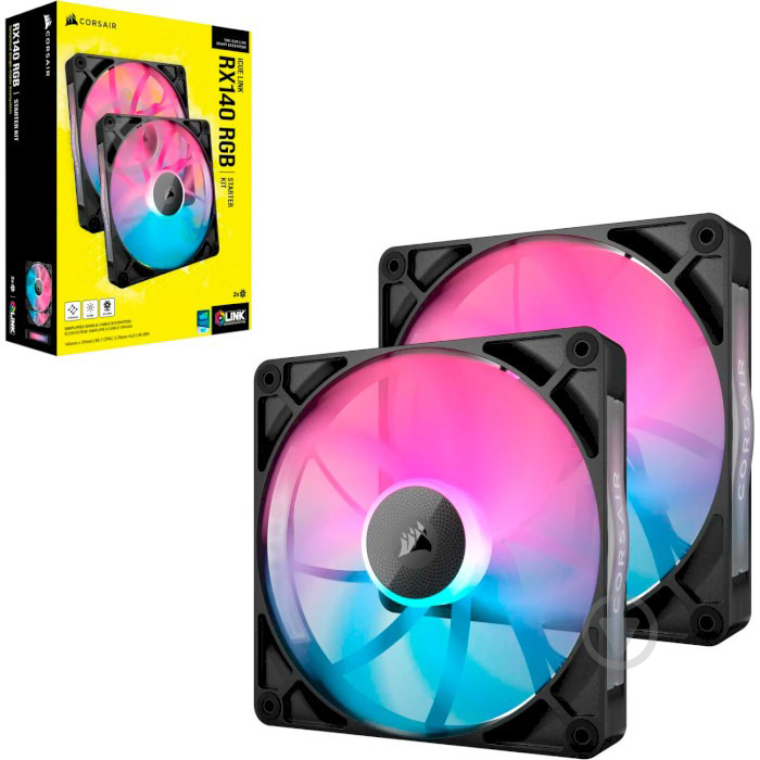 Набор вентиляторов для корпуса Corsair Link RX140 RGB PWM Twin Pack (CO-9051020-WW) Black - фото 3