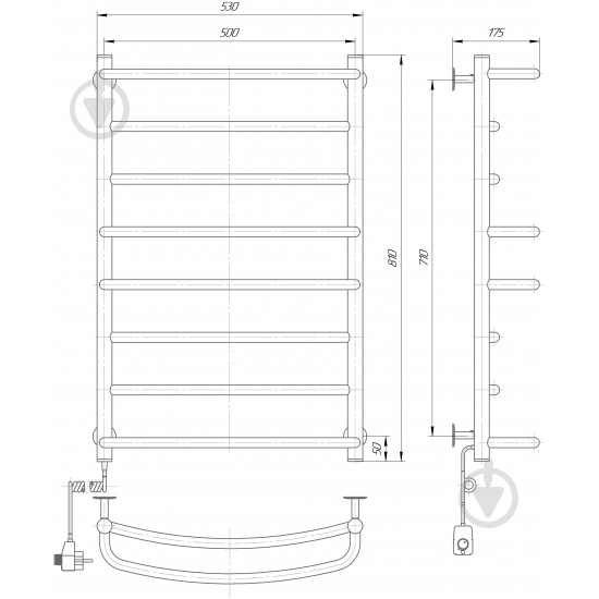 Полотенцесушитель Elna Каскад –8 810х530х175 белый с регулятором t л/п - фото 2