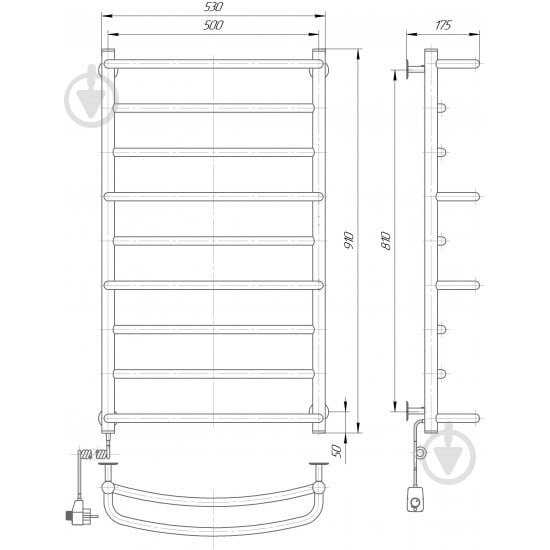 Полотенцесушитель Elna Каскад –9 910х530х175 белый с регулятором t л/п - фото 3