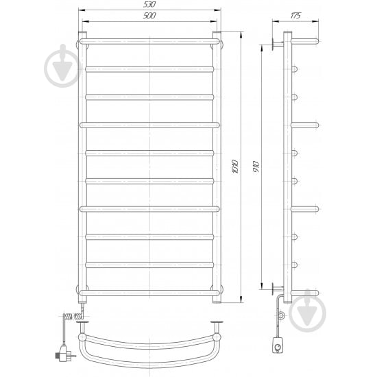 Полотенцесушитель Elna Каскад –10 1010х530х175 нержавеющая сталь с регулятором t л/п - фото 2