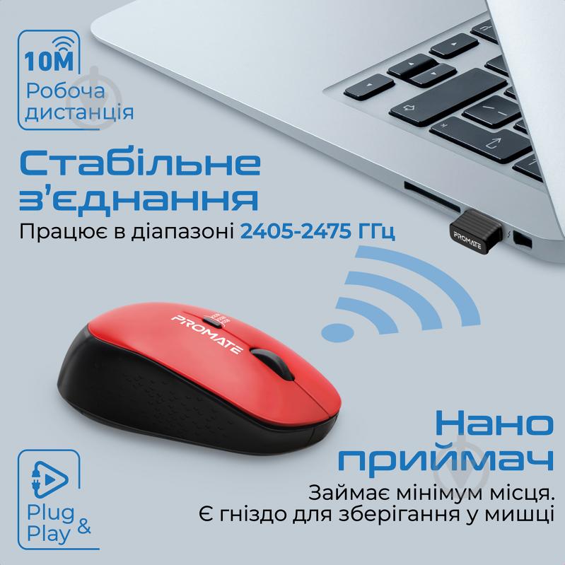 Мышь Promate Tracker Wireless red (tracker.red) - фото 5