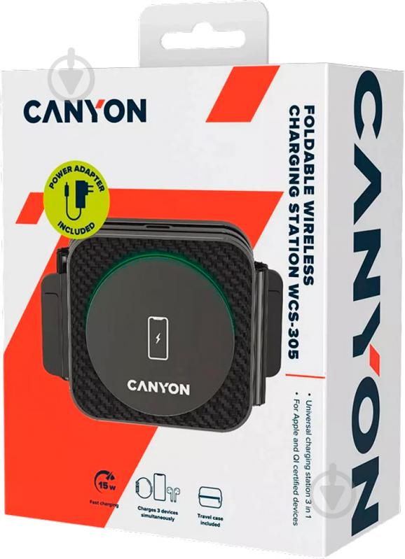 Бездротовий зарядний пристрій Canyon WS-305 3 в 1 QI Black (CNS-WCS305B) - фото 9