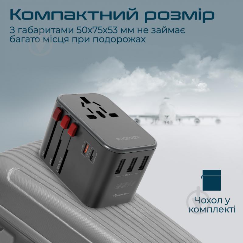 Мережевий адаптер Promate TripMate-36W EU/US/UK/AU на EU/US/UK/AU, 2хUSB-С+3хUSB-A 36W total - фото 6