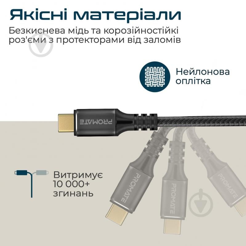 Кабель Promate PowerBolt240-1M USB Type-C to USB Type-C 240W PD 1 м чорний (powerbolt240-1m.black) - фото 5