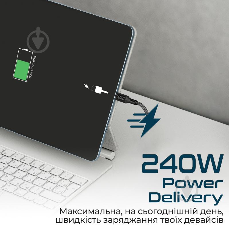 Кабель Promate PowerBolt240-2M USB Type-C to USB Type-C 240W PD 2 м черный (powerbolt240-2m.black) - фото 2