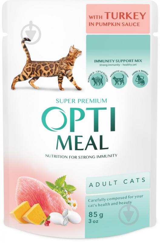 Корм для дорослих котів Optimeal індичкою у гарбузовому соусі 85 г - фото 1