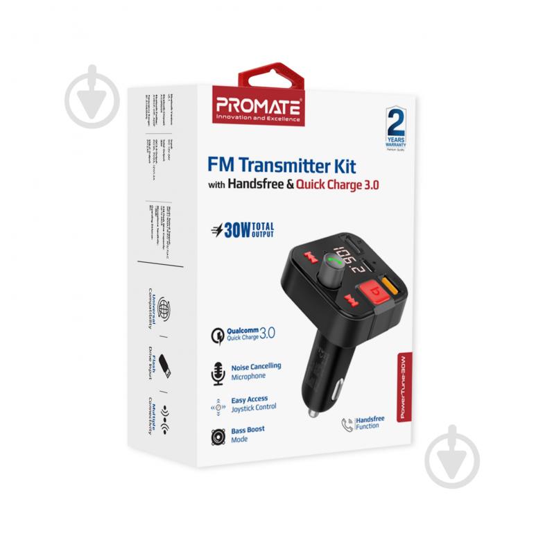 FM-трансмітер Promate Bluetooth PowerTune-30W USB-A OTG/USB-A QC3.0/USB-C - фото 7