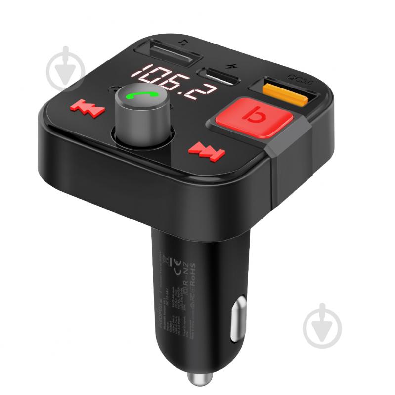 FM-трансмітер Promate Bluetooth PowerTune-30W USB-A OTG/USB-A QC3.0/USB-C - фото 1