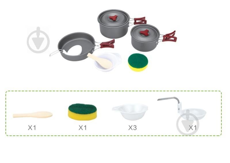 Набор туристической посуды BRS ø200 мм 200 мм 7 л 153, кастрюлька, котелок, сковорода - фото 2