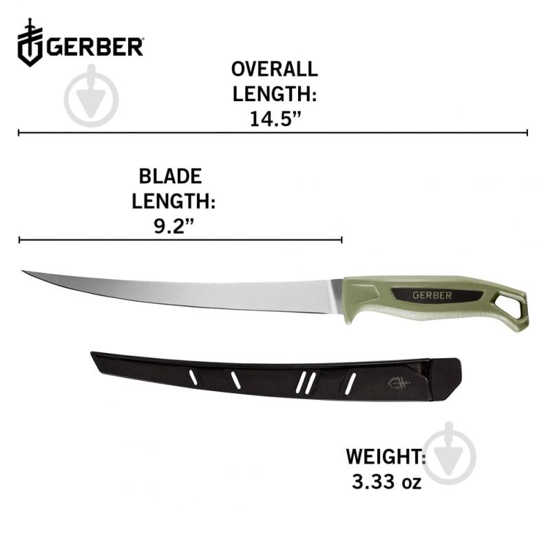 Нож Gerber Knives Ceviche 9",E,Box,GRN,BLK филейный - фото 3